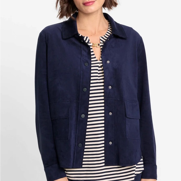 Olsen Navy Button-Front Jacket - Picture 2 of 8